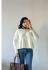 Kadın Ekru Eteği Volanlı Triko Hırka 1014-2525