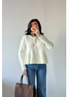 Kadın Ekru Eteği Volanlı Triko Hırka 1014-2525