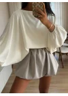 Kadın Ekru Yarasa Kol Oversize Bluz 1627