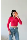 Kadın Fuşya Crop Kazak 1014-2022