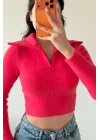 Kadın Fuşya Crop Kazak 1014-2022
