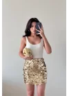 Kadın Gold Payetli Mini Etek 0832-3104