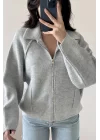Kadın Gri Fermuarlı Oversize Hırka 1014-2381