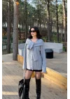 Kadın Gri Triko Düğme Oversize Hırka 1014-2561