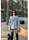 Kadın Gri Triko Düğme Oversize Hırka 1014-2561