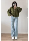 Kadın Haki Fermuarlı Oversize Hırka 1014-2381