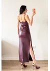 Kadın Bordo Askılı Deri Elbise 1041-2756