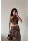 Kadın Kahve Bağlamalı Crop 1040-4428
