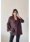 Kadın Kahve Çift Yaka Blazzer Ceket 0999-25088