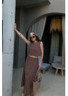 Kadın Kahve Crop Etek Takım 0684-3419