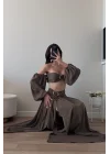 Kadın Kahve Crop Etek Takım 1041-3234