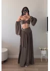 Kadın Kahve Crop Etek Takım 1041-3234