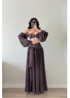 Kadın Kahve Crop Etek Takım 1041-3234