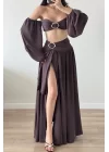 Kadın Kahve Crop Etek Takım 1041-3234