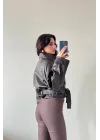Kadın Kahve Düğmeli İnce Deri Ceket 0999-8505