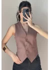 Kadın Kahve Düğmeli Yelek 0079-3510