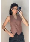 Kadın Kahve Düğmeli Yelek 0079-3510