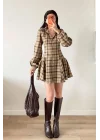 Kadın Kahve Ekose Gömlek Elbise 1041-2743