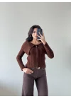 Kadın Kahve Fermuarlı Hırka 1014-2406