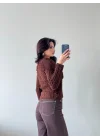 Kadın Kahve Fermuarlı Hırka 1014-2406