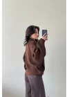 Kadın Kahve Fermuarlı Oversize Hırka 1014-2381
