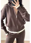 Kadın Kahve Fermuarlı Triko Takım 0999-9508