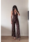 Kadın Kahve Halter Yaka Astarlı Tulum 1017-2539