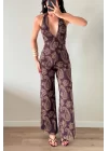 Kadın Kahve Halter Yaka Astarlı Tulum 1017-2539