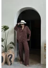 Kadın Kahve Jakarlı Gömlek Pantolon Takım 0999-25018