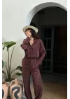 Kadın Kahve Jakarlı Gömlek Pantolon Takım 0999-25018