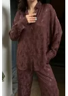Kadın Kahve Jakarlı Gömlek Pantolon Takım 0999-25018