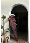 Kadın Kahve Jakarlı Gömlek Pantolon Takım 0999-25018