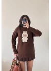 Kadın Kahve Labubu Ayıcıklı Kazak 1014-5244