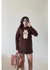 Kadın Kahve Labubu Ayıcıklı Kazak 1014-5244