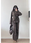 Kadın Kahve Leopar Kot Takım 0276