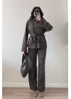 Kadın Kahve Leopar Kot Takım 0276