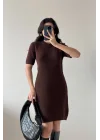 Kadın Kahve Midi Triko Elbise 2515