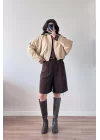 Kadın Kahve Oversize Şort 1017-4142
