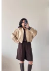 Kadın Kahve Oversize Şort 1017-4142