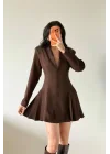 Kadın Kahve Pileli Ceket Elbise 1041-2707