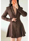 Kadın Kahve Pileli Ceket Elbise 1041-2707