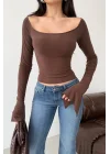 Kadın Kahve Sırt Bağlamalı İspanyol Kol Bluz 1041-2772