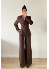 Kadın Kahve Takım Görünümlü Ceketli Tulum 1041-2735