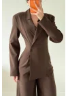 Kadın Kahve Takım Görünümlü Ceketli Tulum 1041-2735