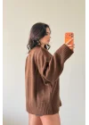 Kadın Kahve Triko Kazak 1014-2217