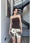 Kadın Kahve Yırtmaçlı Crop 0309