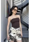 Kadın Kahve Yırtmaçlı Crop 0309