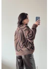 Kadın Kahve Zebra Desen Hırka 2520