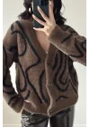 Kadın Kahve Zebra Desen Hırka 2520