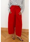 Kadın Kırmızı Beli Lastikli Balon Pantolon 1017-0200